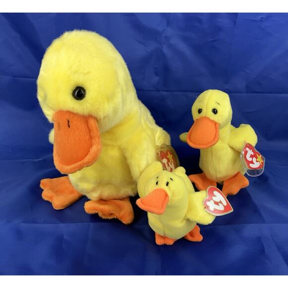Ty Beanie Babies Bundle (3pcs) Quackers In 3 Sizes Buddy Baby And Teenie Beanie - Picture 1 of 16